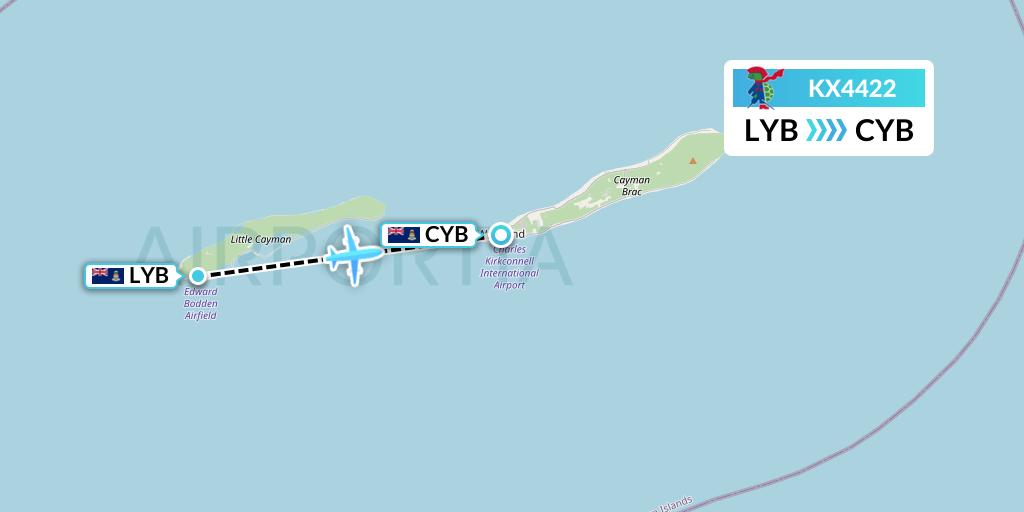 KX4422 Cayman Airways Flight Map: Little Cayman to Cayman Brac