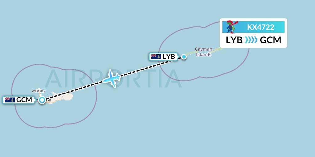 KX4722 Cayman Airways Flight Map: Little Cayman to George Town