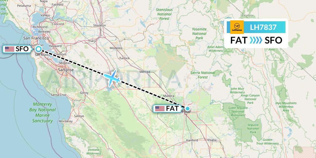 LH7837 Lufthansa Flight Map: Fresno to San Francisco