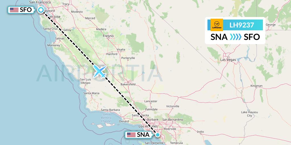 LH9237 Lufthansa Flight Map: Orange County to San Francisco