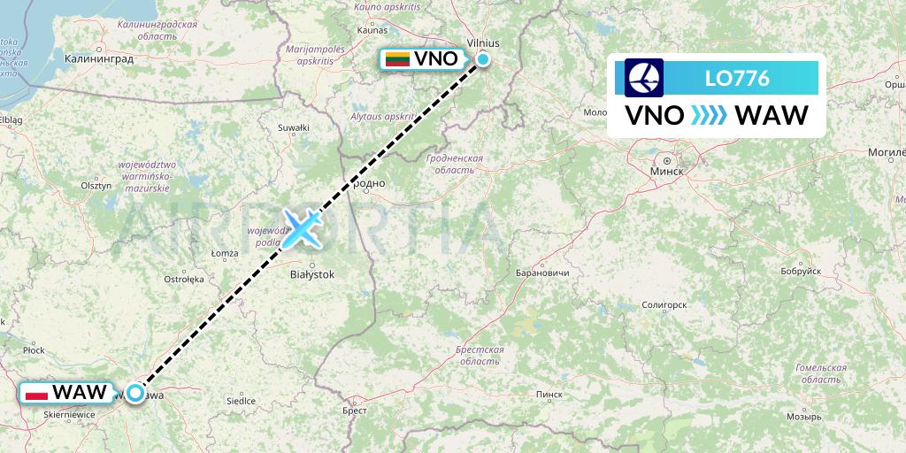 LO776 LOT Flight Map: Vilnius to Warsaw