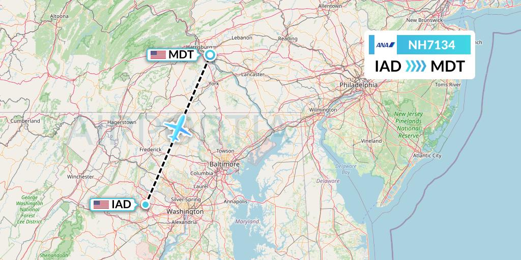 NH7134 All Nippon Airways Flight Map: Washington to Harrisburg