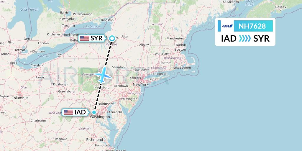 NH7628 All Nippon Airways Flight Map: Washington to Syracuse