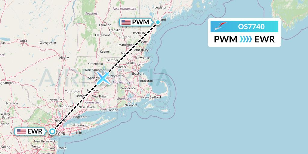 OS7740 Austrian Airlines Flight Map: Portland to New York