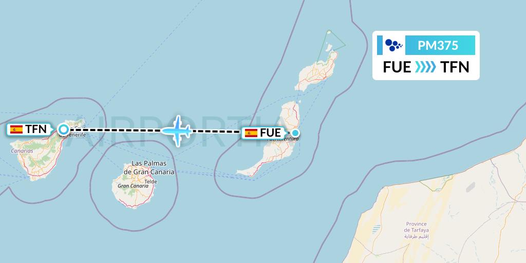 PM375 CanaryFly Flight Map: Fuerteventura to Tenerife