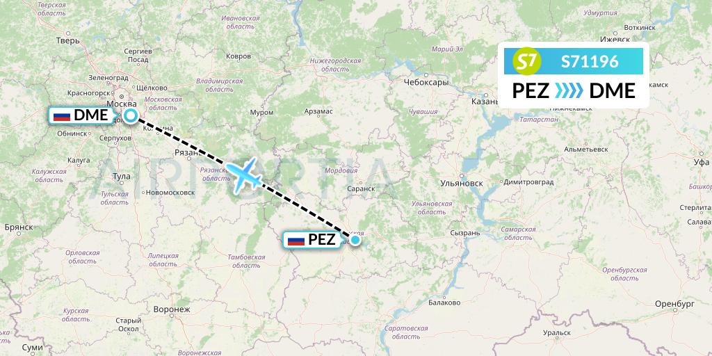 S71196 S7 Airlines Flight Map: Penza to Moscow