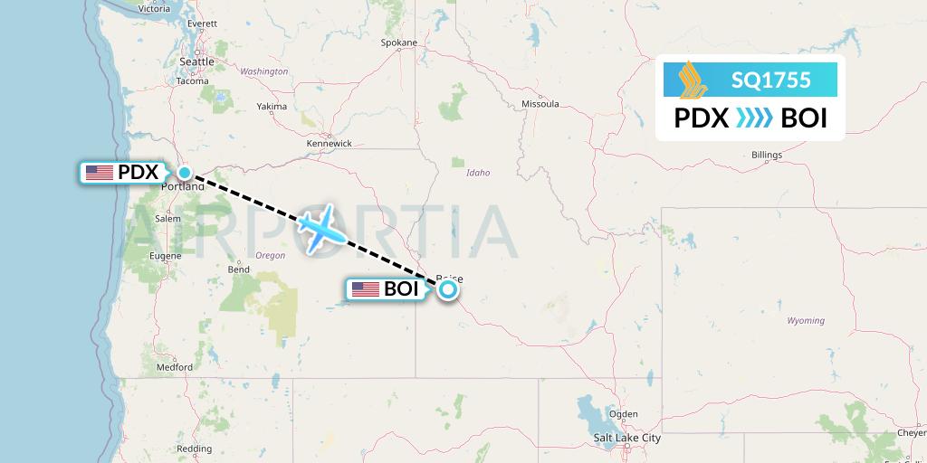 SQ1755 Singapore Airlines Flight Map: Portland to Boise