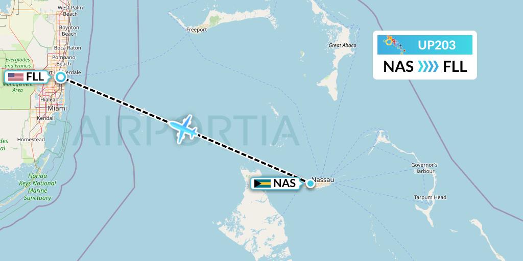 UP203 Bahamasair Flight Map: Nassau to Fort Lauderdale