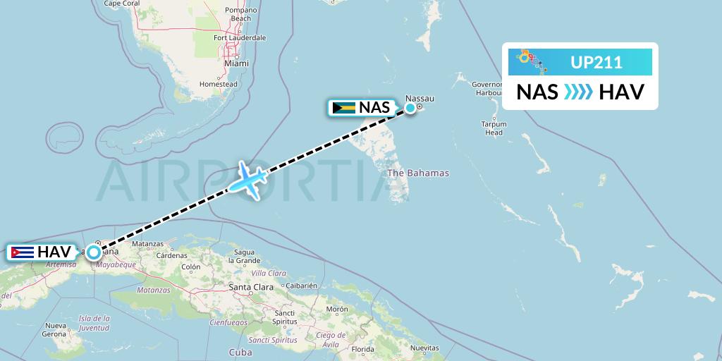 UP211 Bahamasair Flight Map: Nassau to Havana
