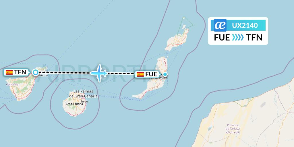 UX2140 Air Europa Flight Map: Fuerteventura to Tenerife