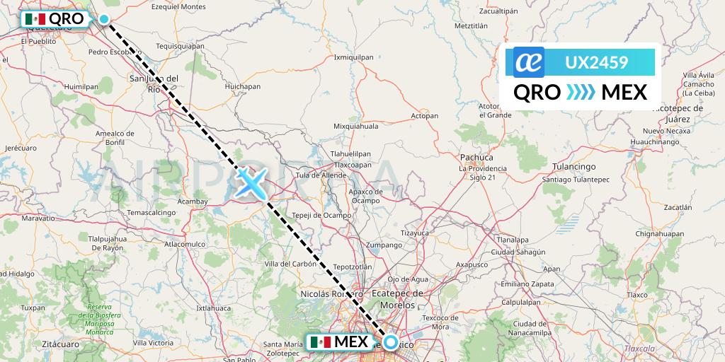 UX2459 Air Europa Flight Map: Queretaro to Mexico City