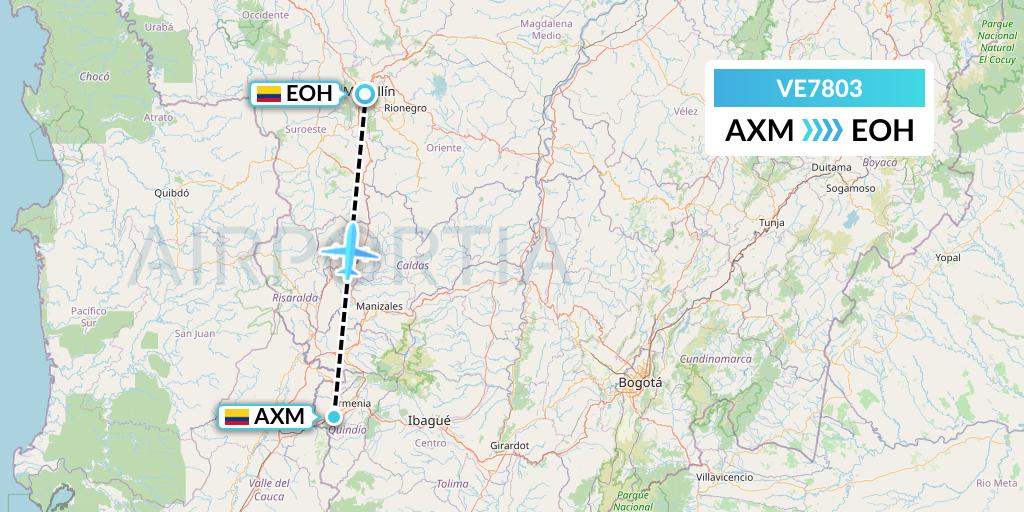 VE7803 Easyfly Flight Map: Armenia to Medellin