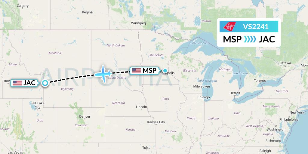 VS2241 Virgin Atlantic Airways Flight Map: Minneapolis to Jackson