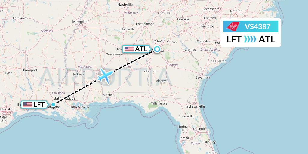VS4387 Virgin Atlantic Airways Flight Map: Lafayette to Atlanta