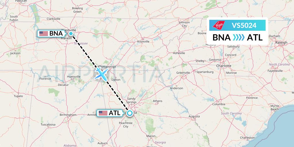 VS5024 Virgin Atlantic Airways Flight Map: Nashville to Atlanta