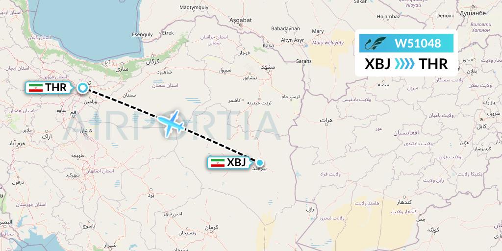 W51048 Mahan Air Flight Map: Birjand to Tehran