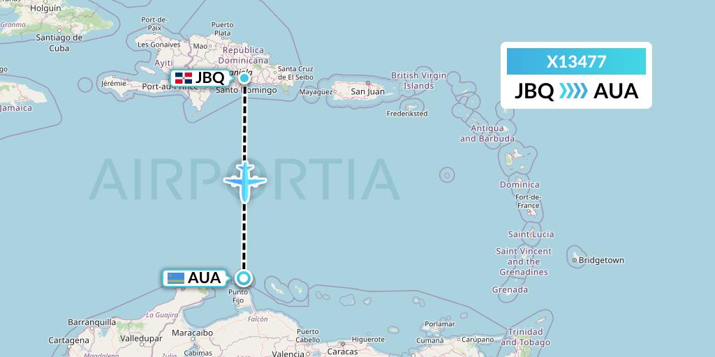 X13477 Nik Airways Flight Map: Santo Domingo to Oranjestad