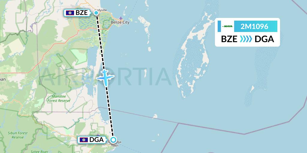 2M1096 Maya Island Air Flight Map: Belize City to Dangriga