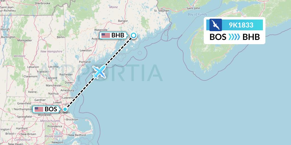 9K1833 Cape Air Flight Map: Boston to Bar Harbor