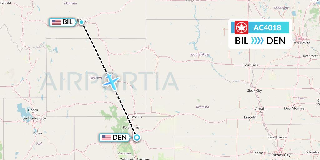 AC4018 Air Canada Flight Map: Billings to Denver