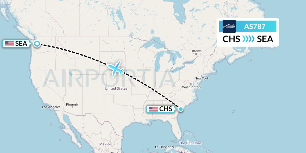 AS787 Alaska Airlines Flight Map: Charleston to Seattle