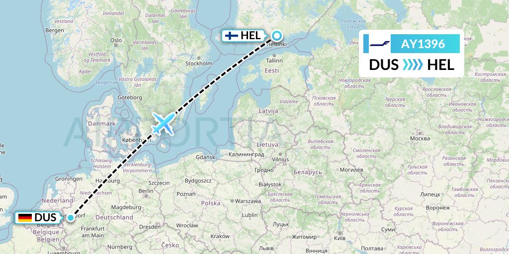 AY1396 Finnair Flight Map: Dusseldorf to Helsinki