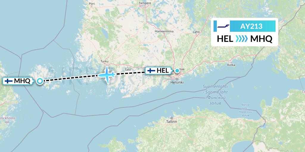 AY213 Finnair Flight Map: Helsinki to Mariehamn