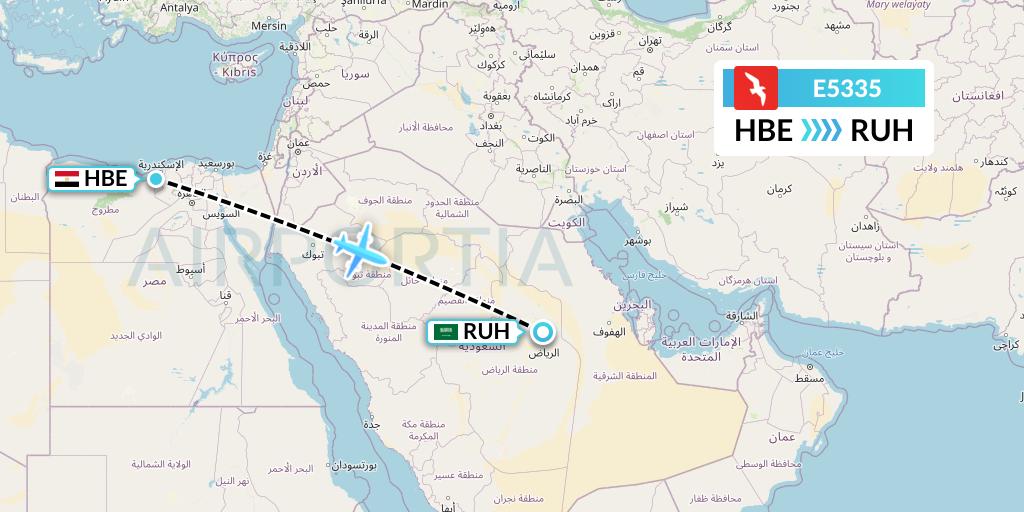 E5335 Air Arabia Egypt Flight Map: Alexandria to Riyadh