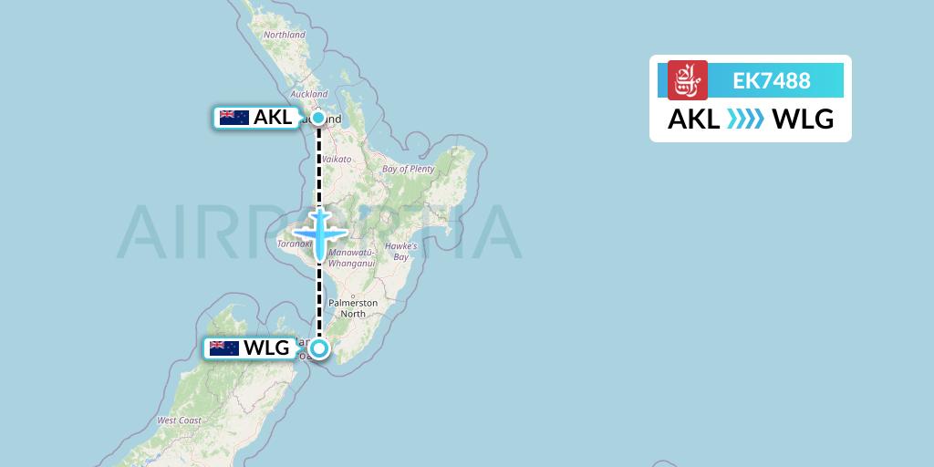 EK7488 Emirates Flight Map: Auckland to Wellington