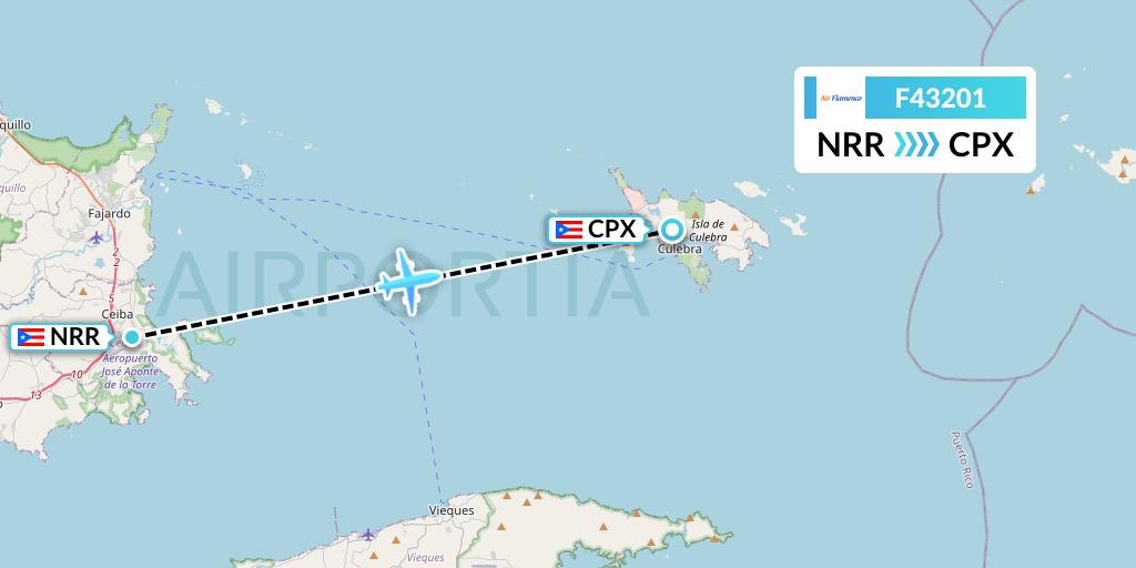F43201 Air Flamenco Flight Map: Ceiba to Isla De Culebra