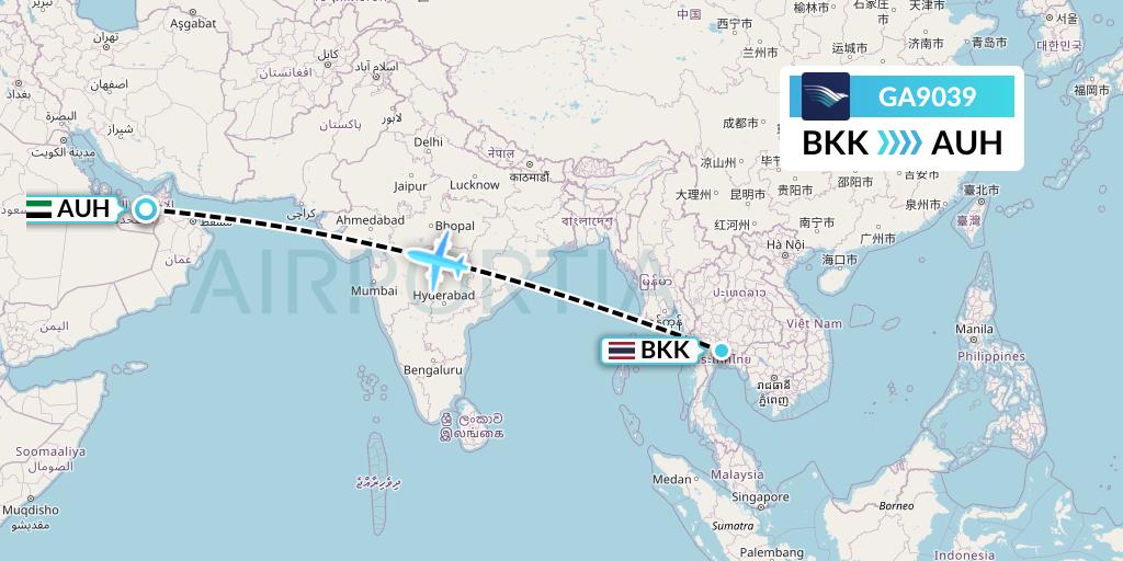 GA9039 Garuda Indonesia Flight Map: Bangkok to Abu Dhabi