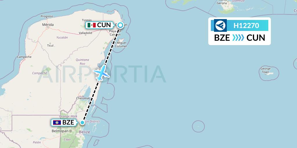 H12270 Hahn Air Systems Flight Map: Belize City to Cancun