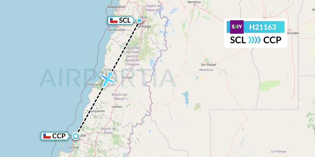 H21163 Sky Airline Flight Map: Santiago to Concepcion