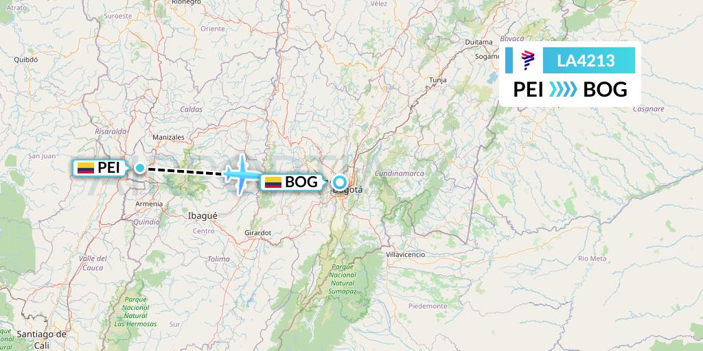 LA4213 LAN Airlines Flight Map: Pereira to Bogota