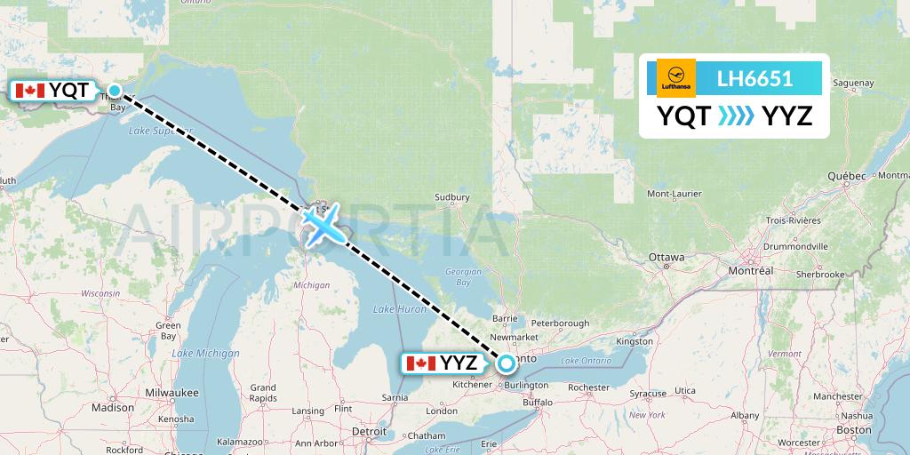 LH6651 Lufthansa Flight Map: Thunder Bay to Toronto