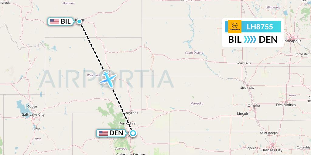 LH8755 Lufthansa Flight Map: Billings to Denver