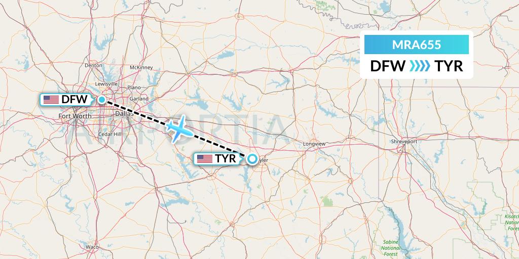 MRA655 Martinaire Flight Map: Dallas to Tyler