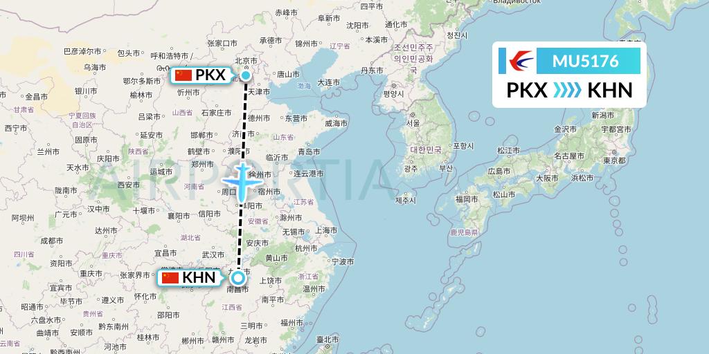 MU5176 China Eastern Airlines Flight Map: Beijing to Nanchang