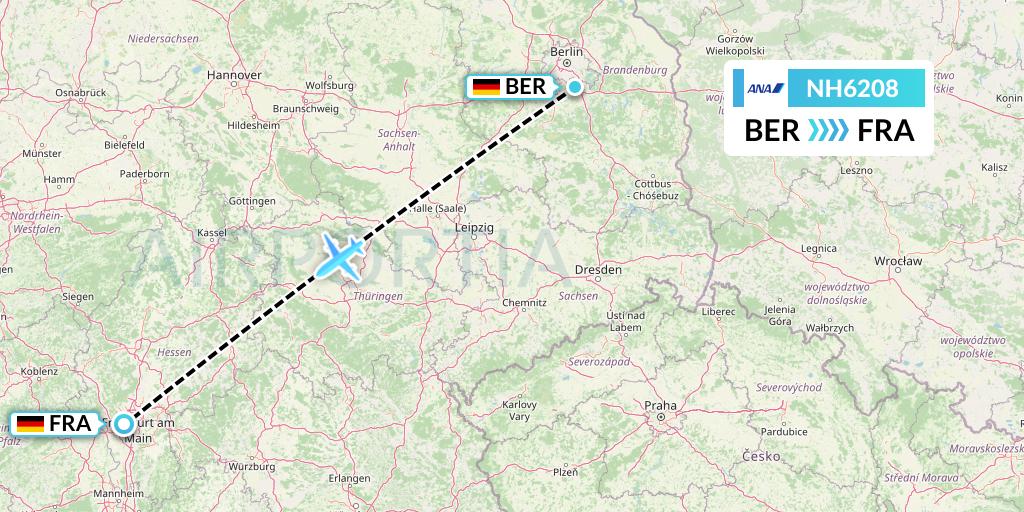 NH6208 All Nippon Airways Flight Map: Berlin to Frankfurt