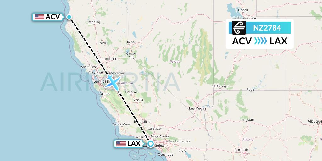 NZ2784 Air New Zealand Flight Map: Eureka to Los Angeles
