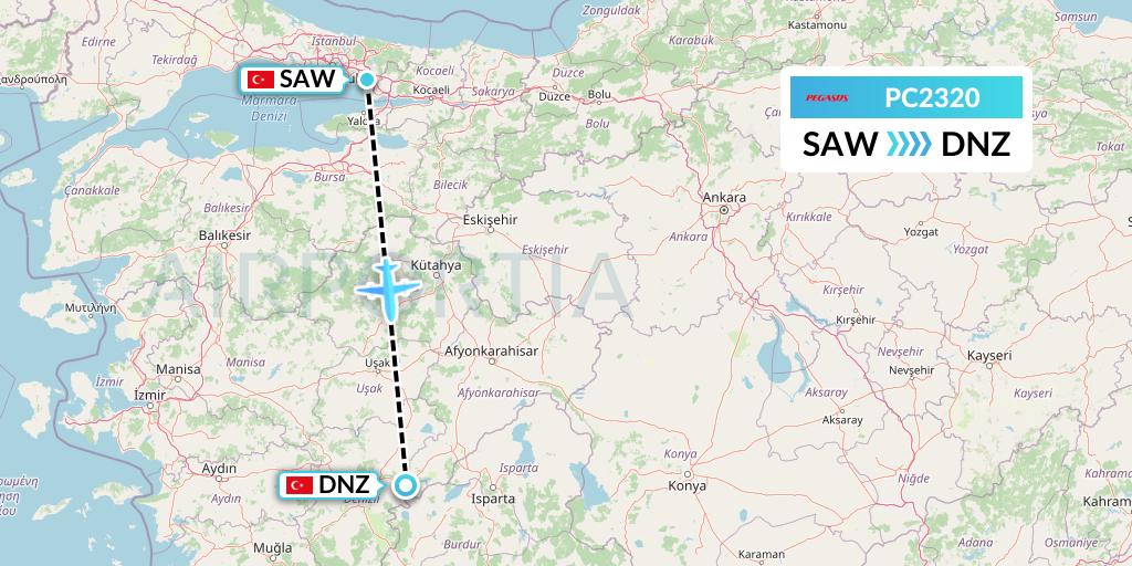 PC2320 Pegasus Airlines Flight Map: Istanbul to Cardak