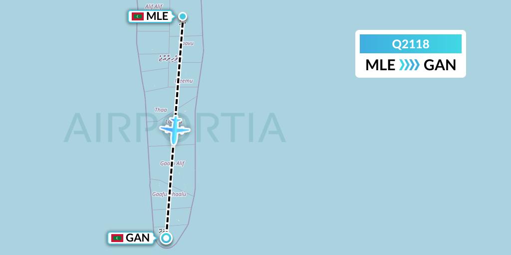 Q2118 Maldivian Flight Map: Male to Gan Island
