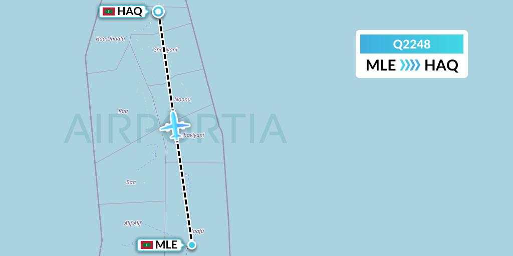 Q2248 Maldivian Flight Map: Male to Hanimaadhoo Island
