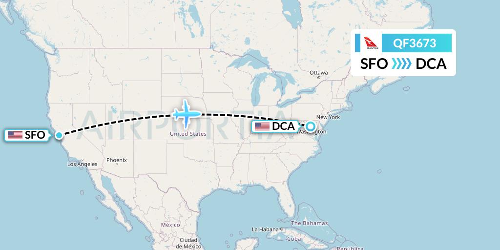 QF3673 Qantas Flight Map: San Francisco to Washington