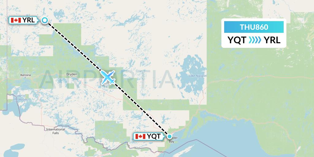 THU860 Thunder Airlines Flight Map: Thunder Bay to Red Lake
