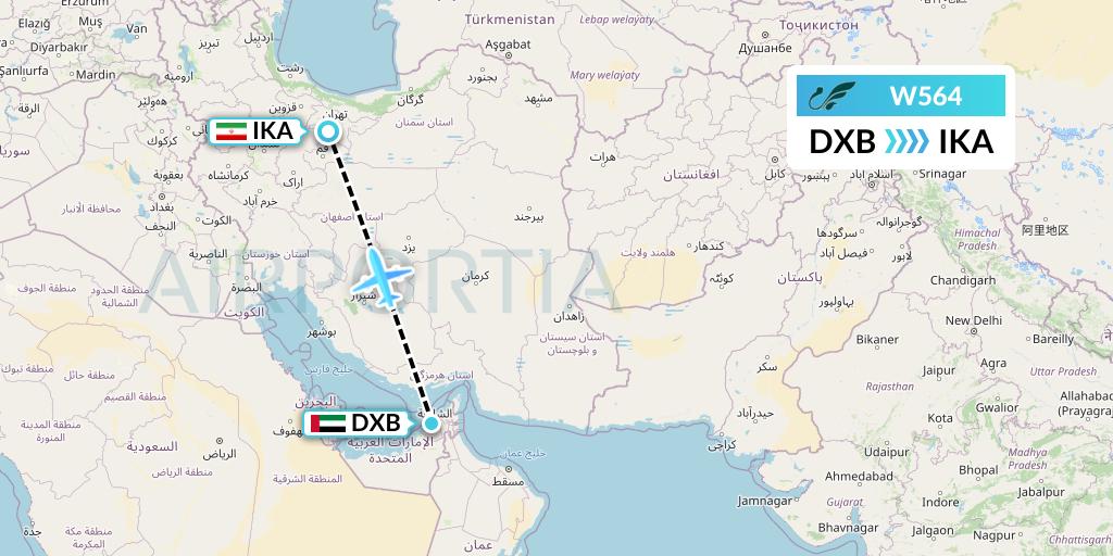 W564 Mahan Air Flight Map: Dubai to Tehran