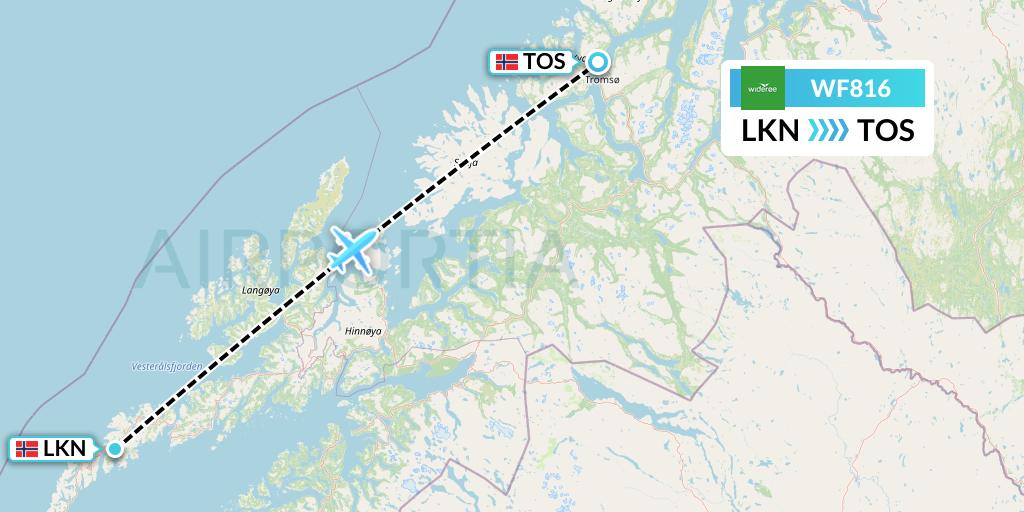 WF816 Wideroe Flight Map: Leknes to Tromso