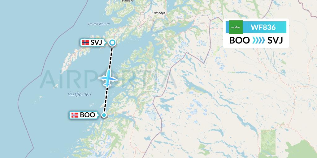 WF836 Wideroe Flight Map: Bodo to Svolvaer