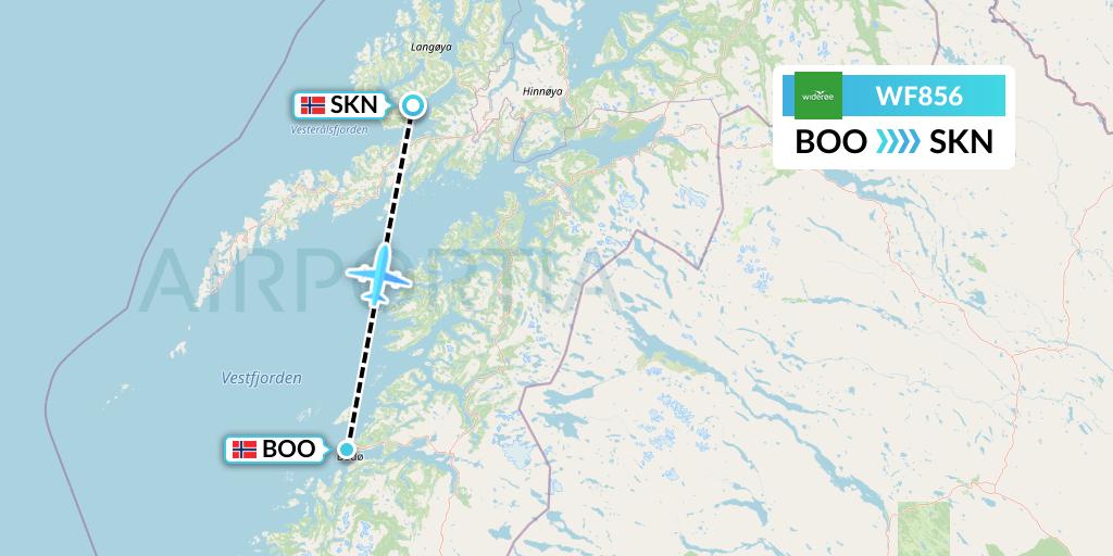 WF856 Wideroe Flight Map: Bodo to Stokmarknes
