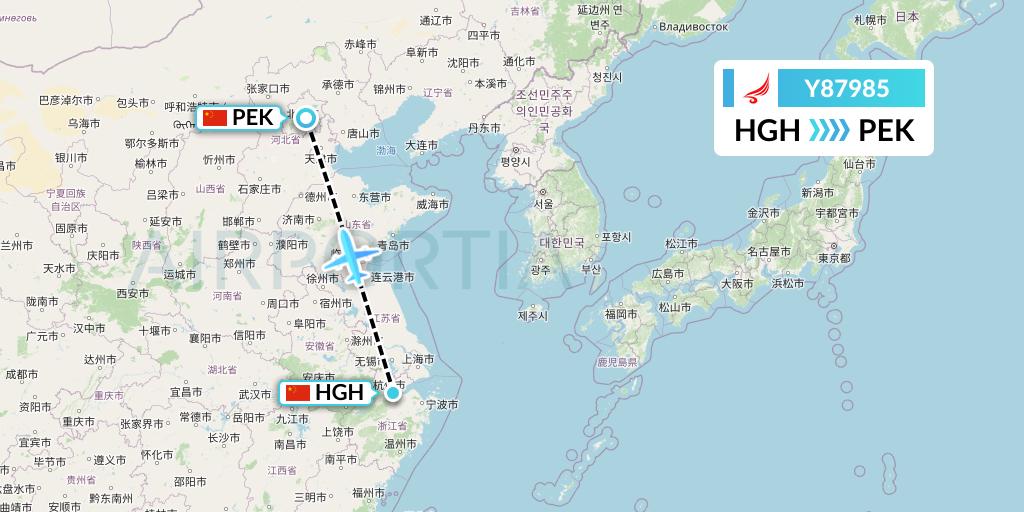 Y87985 Yangtze River Express Flight Map: Hangzhou to Beijing